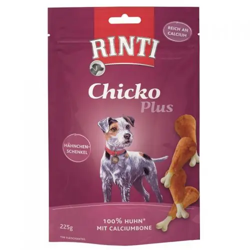 Neu Rinti Chicko Plus Hähnchenschenkel mit Calciumbone 225 g