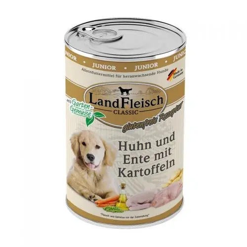 Direkt Vom Hersteller Landfleisch Dog Classic Junior Huhn, Ente & Kartoffeln mit Gartengemüse 400g