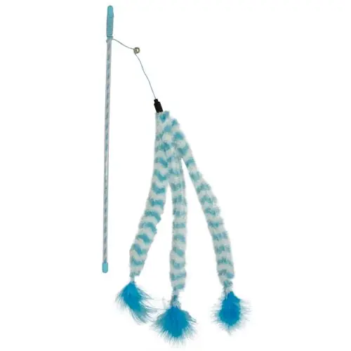 Duvoplus Cat Toy Spielangel Catchy Plüsch-Schwanz - blau/weiß Schnäppchen