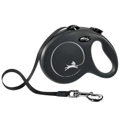 FLEXI Rollleine New CLASSIC Gurt - 5m, bis 50kg Schwarz Schwarz Geprüft