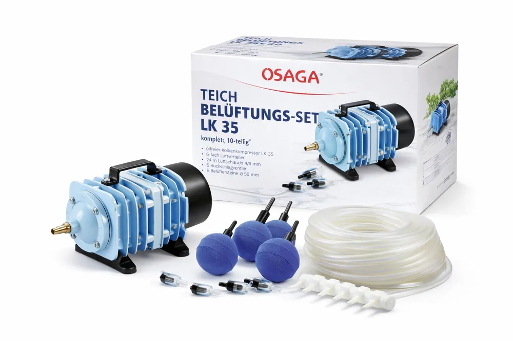 Neu Osaga Teich-Belüftungsset LK35 Set mit 6 Steinen