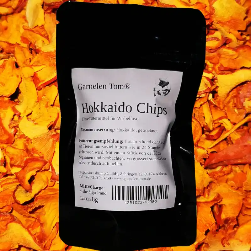 Kracherpreis Hokkaido Chips, 8 g | Kürbis-Naturfutter für Garnelen, Krebse, Schnecken & Welse
