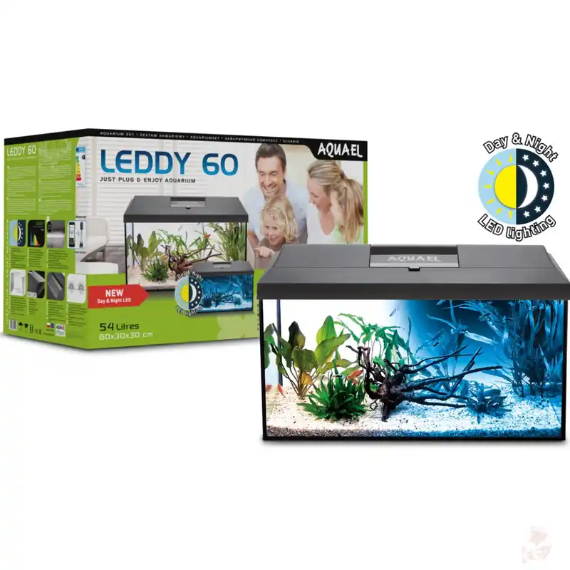 Sonderangebot Aquael Aquarienset Leddy Day & Night 60 schwarz - 60 x 30 x 30 cm, 54 Liter (2.0) Weiß