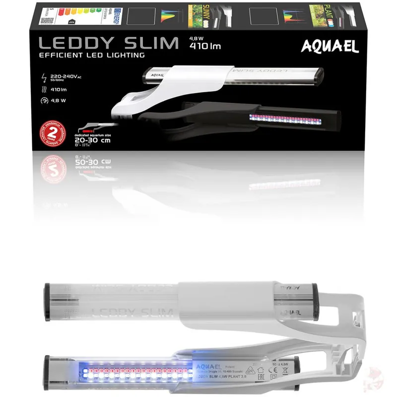 Letzte Chance Aquael Leddy Slim Plant 2.0 weiß, Aufstecklampe für 20 - 30 cm breite Aquarien Sunny Day & Night 2.0