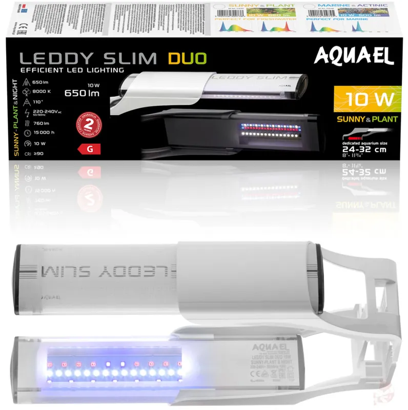 Aquael Leddy Slim DUO 10W Sunny Plant & Night 2.0 weiß, Aufstecklampe für 20 - 50 cm breite Aquarien Weiß Begrenztes Angebot