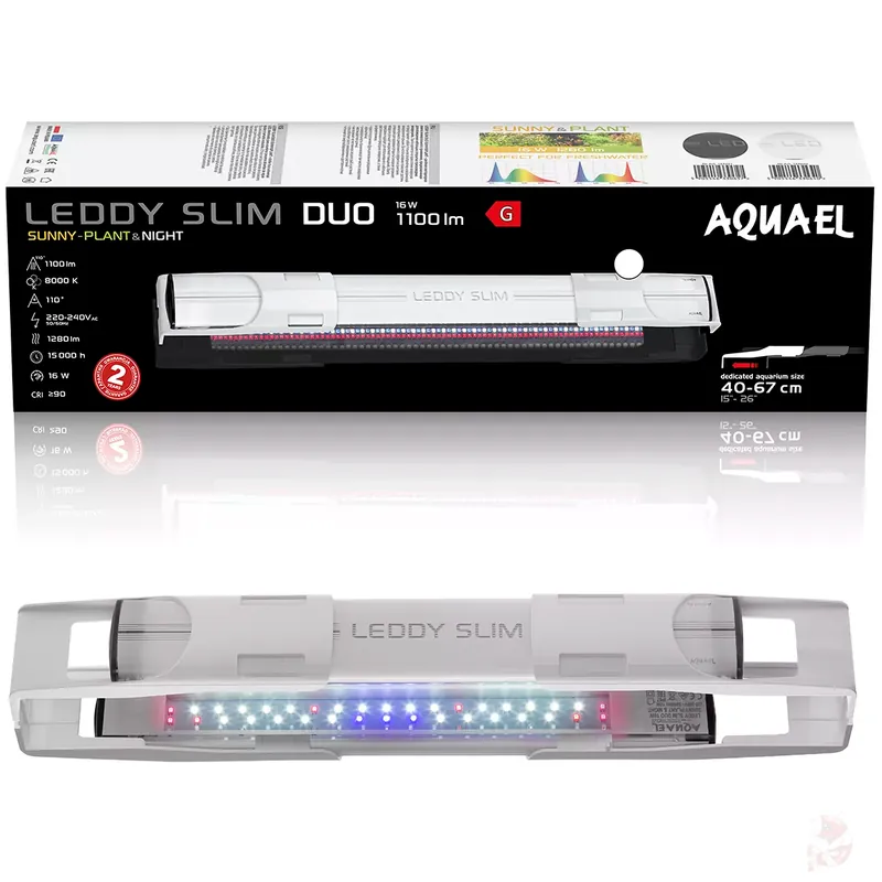 Aquael Leddy Slim DUO 16W Sunny Plant & Night 2.0 weiß, Aufsetzlampe für 40 - 67 cm breite Aquarien Weiß Saisonangebot