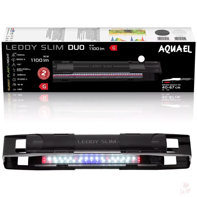 Aquael Leddy Slim DUO 16W Sunny Plant & Night 2.0 schwarz, Aufsetzlampe für 40 - 67 cm breite Aquarien Weiß Preiswert