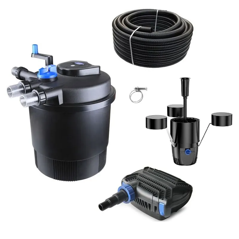 Beliebt Druckteichfilter Set CPF 20000 mit 50W Eco Pumpe 10m Schlauch externer Skimmer Nr.38