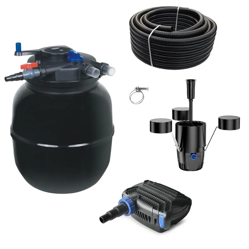 Günstig Druckteichfilter Set CPF 50000 mit 80W Eco Pumpe 10m Schlauch externer Skimmer Nr.54