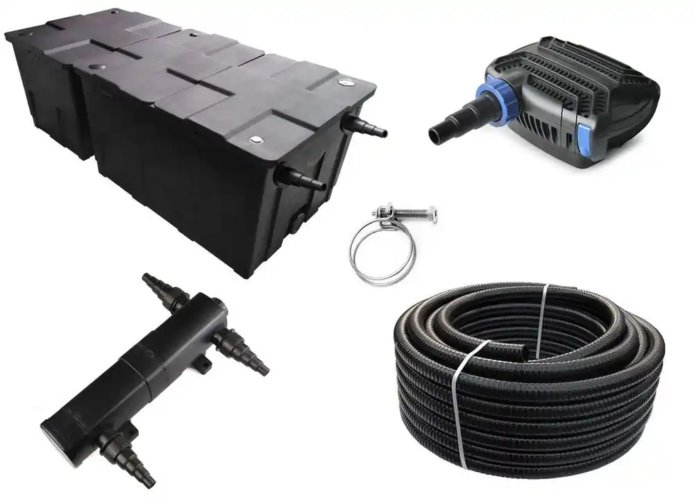 Neue Kollektion Kammerfilter Set CBF 550 B mit 30W Eco Pumpe 10m Schlauch bis 90.000l Nr.78