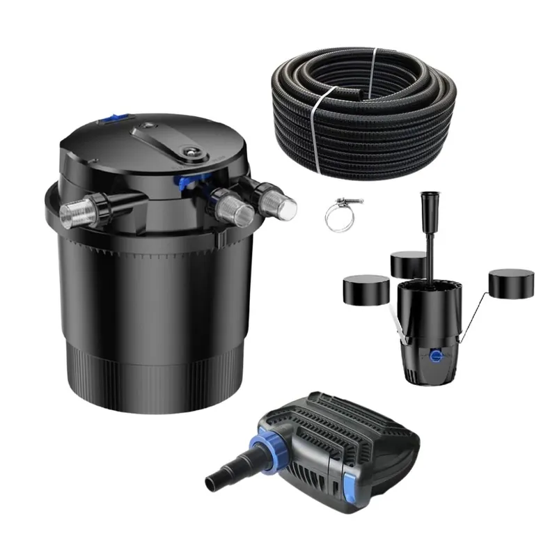 Markenprodukt Druckteichfilter Set CPU 20000 mit 50W Eco Pumpe 10m Schlauch externer Skimmer Nr.42