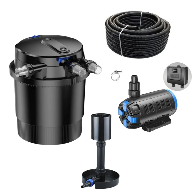 Rabatt Druckteichfilter Set CPU 20000 regelbare Eco Pumpe 10m Schlauch Standskimmer Nr.44