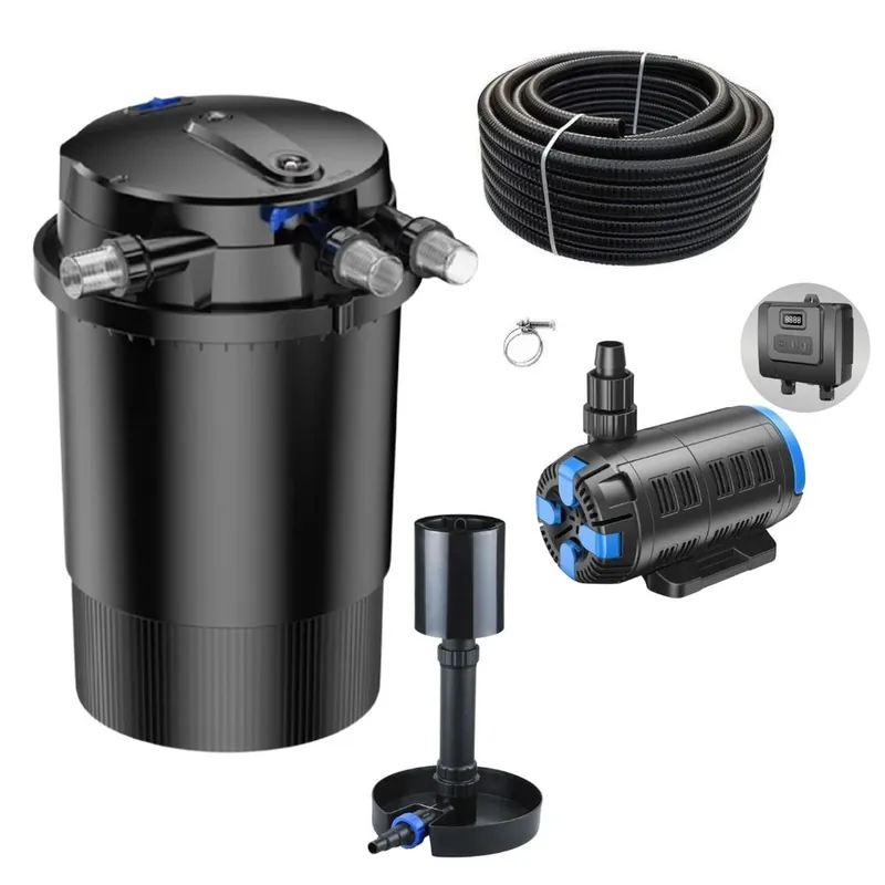Druckteichfilter Set CPU 30000 regelbare Eco Pumpe 10m Schlauch Standskimmer Nr.52 Nur Für Kurze Zeit