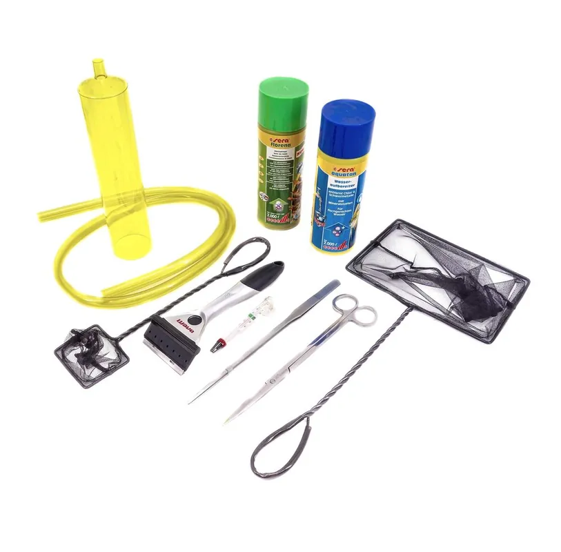 Aquarium Starter Set Kescher Pinzette Mulmglocke Scheibenreiniger Thermometer Sonderaktion