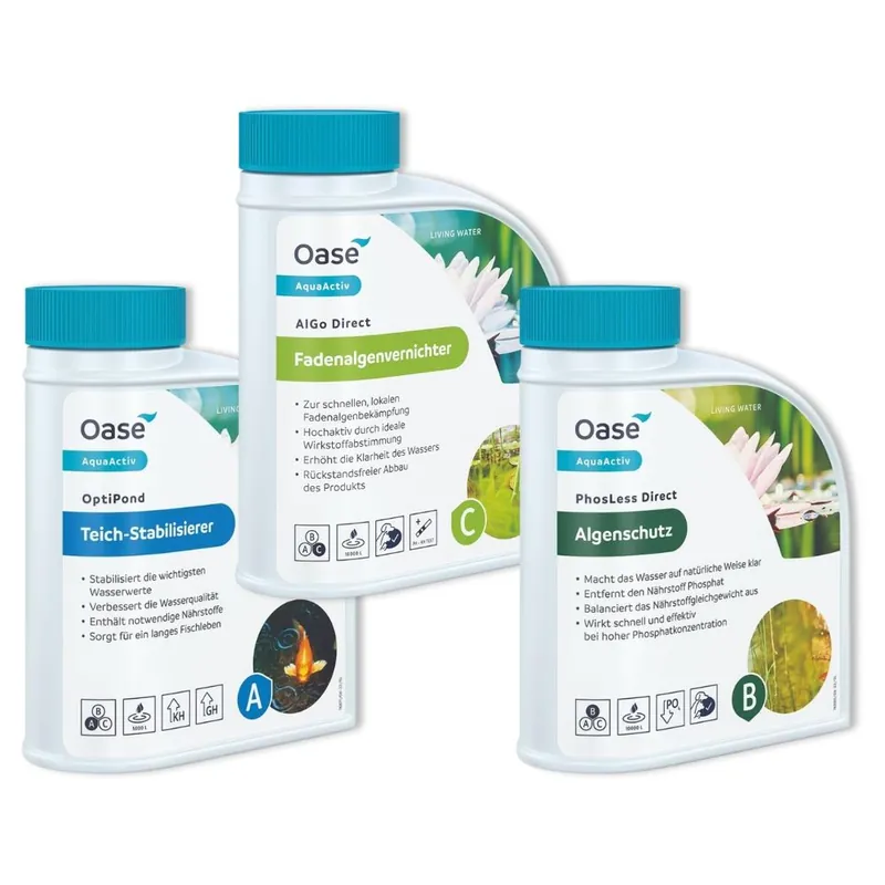 Garantierte Lieferung Oase Fadenalgen Set OptiPond AlGo Direct PhosLess Direct 3x500ml