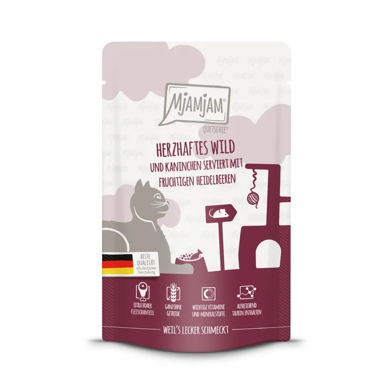 MJAMJAM Quetschies Wild/Kaninchen/Heidelbeeren 125 g Direkt Vom Hersteller