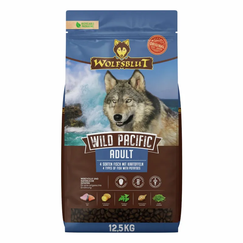 WOLFSBLUT Wild Pacific 4 Sorten Fisch Kartoffeln 12,5kg Hundetrockenfutter Top-Preis