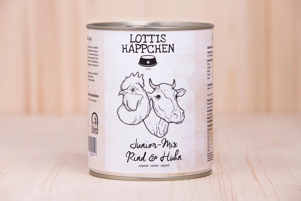 Neu Im Sortiment LOTTIS HÄPPCHEN Junior Mix Rind und Huhn 800 g