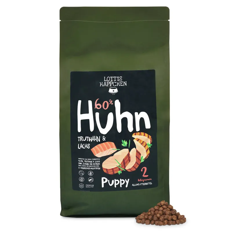 LOTTIS HÄPPCHEN Huhn, Truthahn und Lachs Getreidefrei Puppy 2 kg Online Kaufen