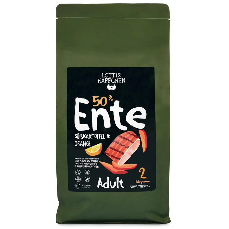 LOTTIS HÄPPCHEN Ente mit Süßkartoffel und Orange Getreidefrei 2 kg Kracherpreis
