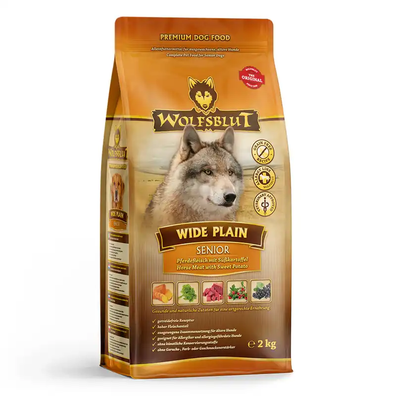 WOLFSBLUT Wide Plain Senior Pferdefleisch und Süßkartoffel 2 Kilogramm Hundetrockenfutter Sale