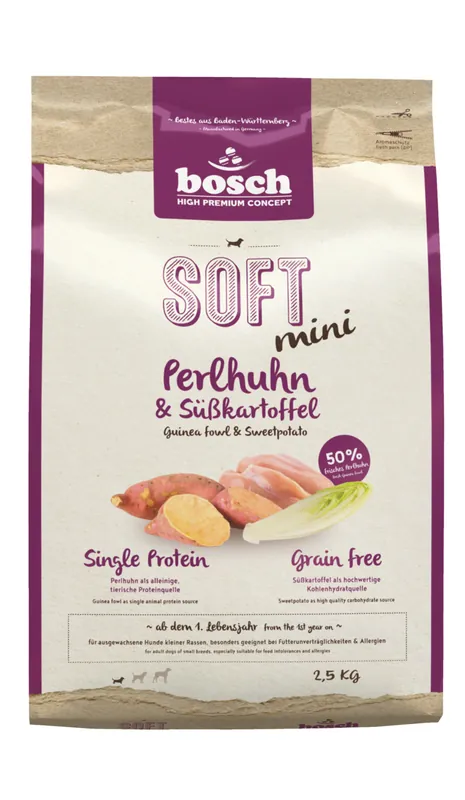 bosch SOFT Mini Perlhuhn & Süßkartoffel 2,5kg Hundetrockenfutter Neue Ware