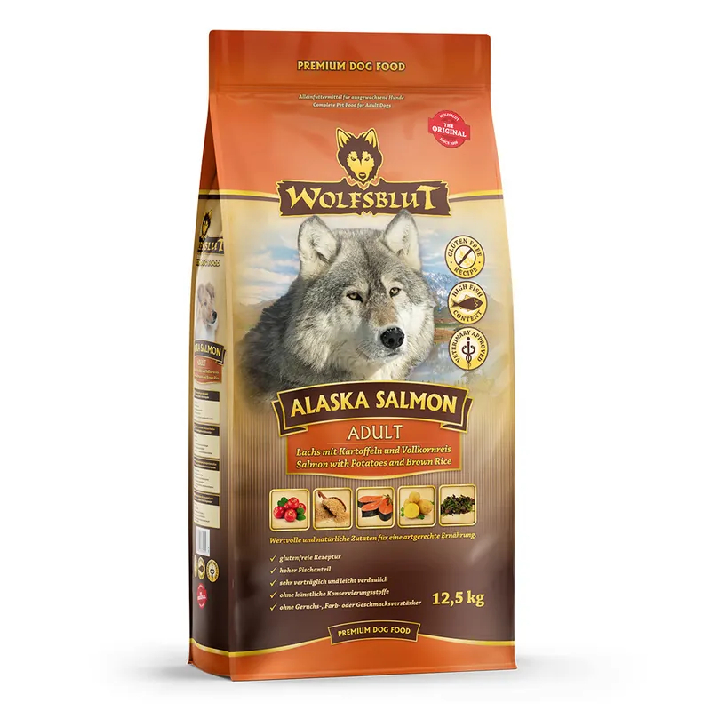 Zertifiziert Sparpaket WOLFSBLUT Alaska Salmon Lachs mit Kartoffeln & Vollkornreis 2x12,5kg Hundetrockenfutter
