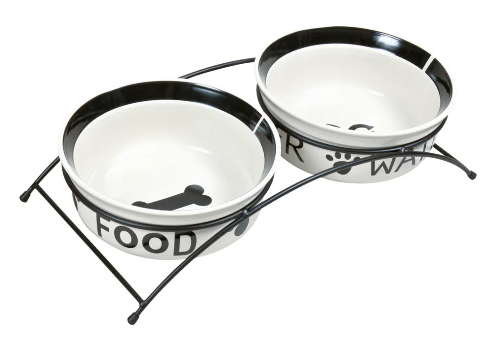 Expressversand TRIXIE Napf-Set Eat on Feet 2 x 0,25 l Ø 13 cm schwarz/weiß