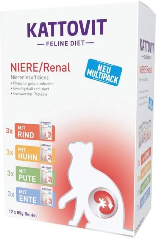 Letzte Chance KATTOVIT Niere/Renal Multipack Frischebeutel 12 x 85 Gramm Katzenspezialfutter