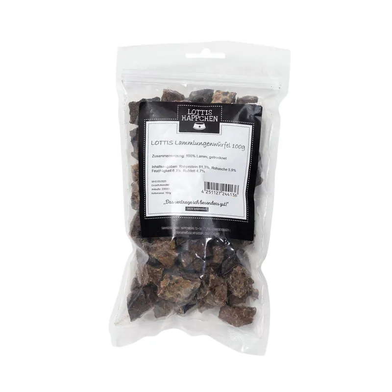 Garantierte Lieferung LOTTIS HÄPPCHEN Lammlungenwürfel 100 g
