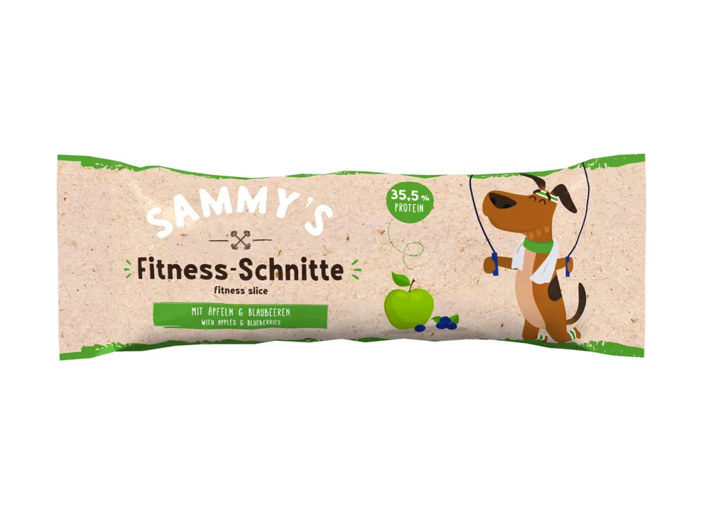 Sonderangebot Sparpaket 2 x 25 g Sammy's Fitness-Schnitte mit Äpfeln & Blaubeeren Hunde Snack