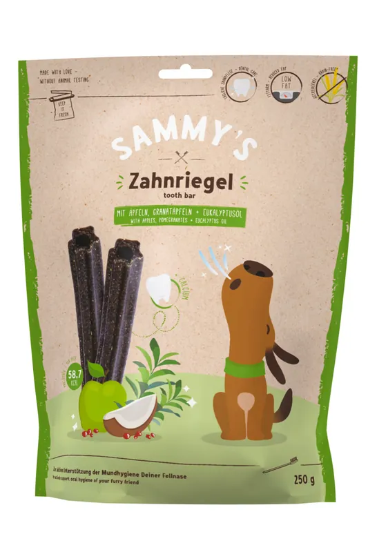 Sparpaket 2 x 250 g Sammy's Zahnriegel mit Äpfeln, Granatäpfeln + Eukalyptusöl Hunde Snack Beliebt