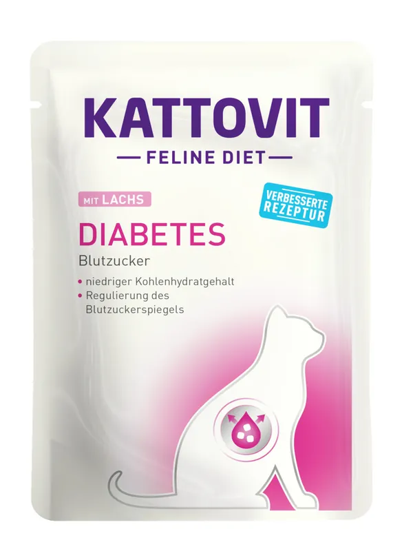 Neue Kollektion Sparpaket 48 x 85 g Kattovit Diabetes/Gewicht mit Lachs Katzen Nassfutter