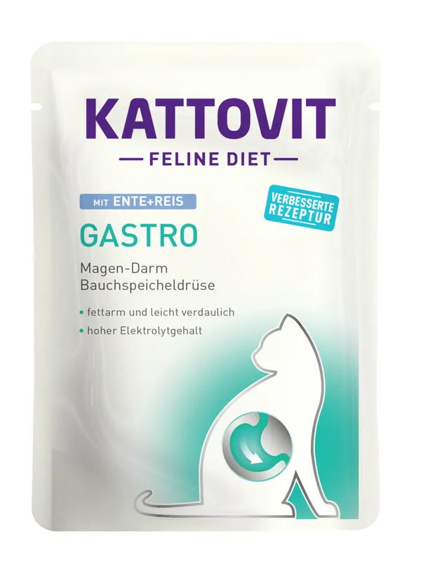 Sparpaket 24 x 85 g Kattovit Gastro mit Ente & Reis Katzen Nassfutter Preis Gesenkt