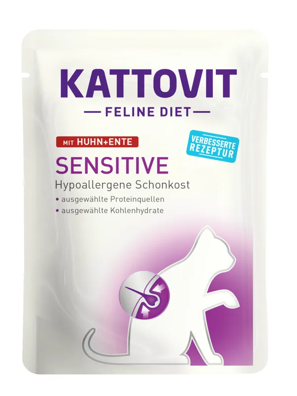 Letzte Chance Sparpaket 48 x 85 g Kattovit Sensitive mit Huhn & Ente Katzen Nassfutter