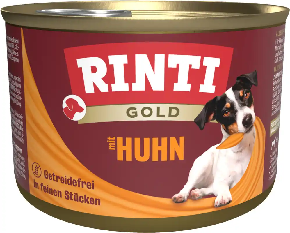 Nur Heute Sparpaket 24 x 185 g Rinti Gold mit feinen Stückchen vom Huhn Hunde Nassfutter