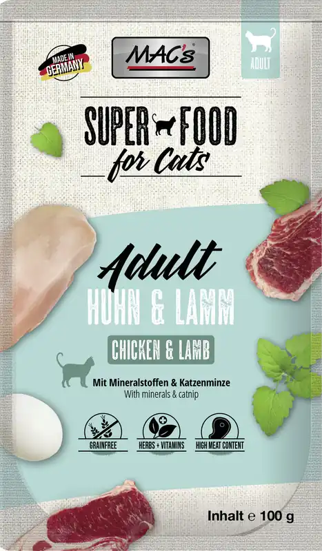 Finale Aktion Sparpaket 24 x 100 g Mac's Adult Huhn & Lamm Katzen Nassfutter