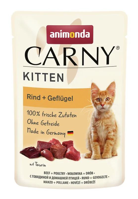 Sparpaket 12 x 85 g Animonda Carny Kitten Rind + Geflügel Katzen Nassfutter Abverkauf