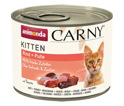 Angebot Sparpaket 24 x 200 g Animonda Carny Kitten Rind + Pute Katzen Nassfutter
