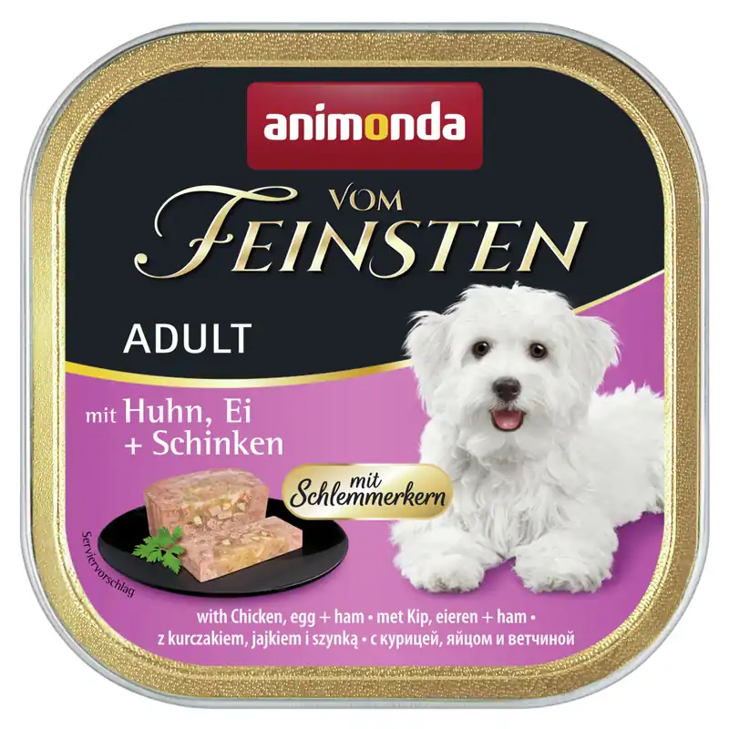 Aktuell Sparpaket 22 x 150 g Animonda Vom Feinsten Adult mit Huhn, Ei + Schinken mit Schlemmerkern Hunde Nassfutter