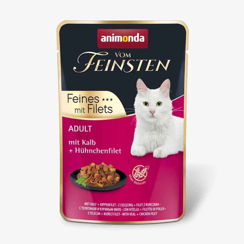 Sparpaket 18 x 85 g Animonda Vom Feinsten Feines mit Filets Adult mit Kalb + Hühnchenfilet Katzen Nassfutter Garantierte Lieferung