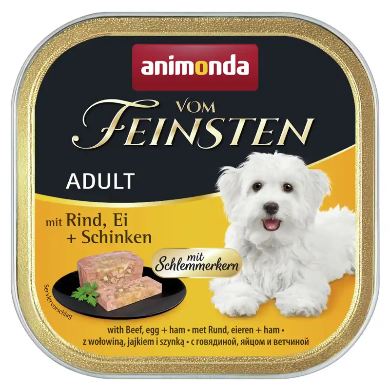 Sparpaket 44 x 150 g Animonda Vom Feinsten Adult mit Rind, Ei + Schinken mit Schlemmerkern Hunde Nassfutter Ausverkauf