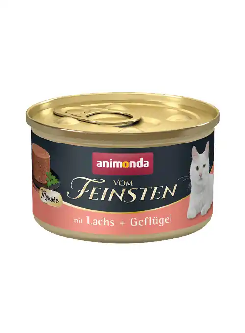 Sonderaktion Sparpaket 12 x 85 g Animonda Vom Feinsten Mousse mit Lachs + Geflügel Katzen Nassfutter
