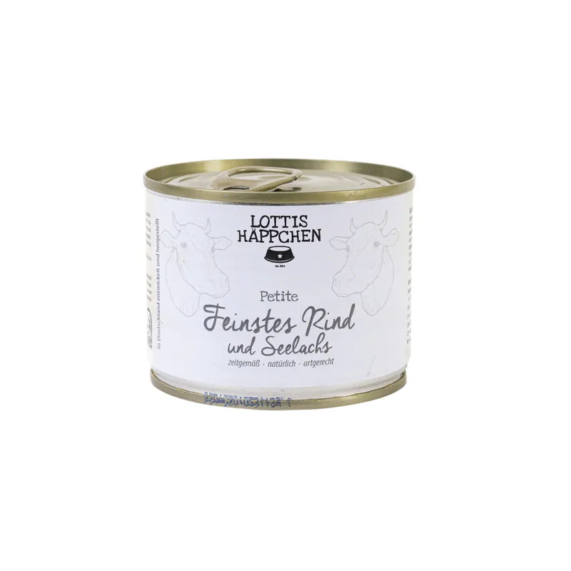 Bestseller Sparpaket 6 x 200 g Lottis Häppchen Petite Feinstes Rind & Seelachs Hunde Nassfutter