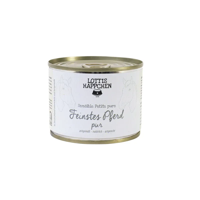 Sparpaket 6 x 200 g Lottis Häppchen Sensible Petite pure Feinstes Pferd pur Hunde Nassfutter Beliebt