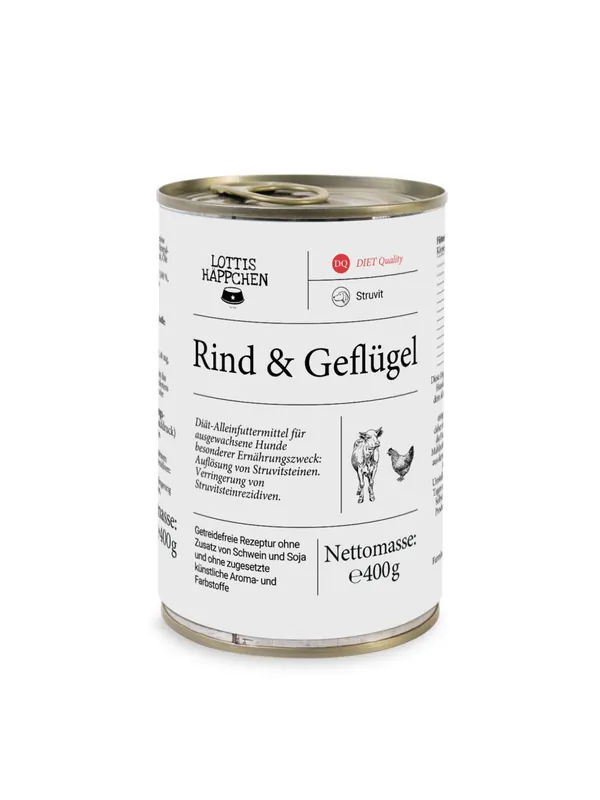 Super-Preis Sparpaket 24 x 400 g Lottis Häppchen Struvit & Harnstein / Rind & Geflügel Hunde Nassfutter