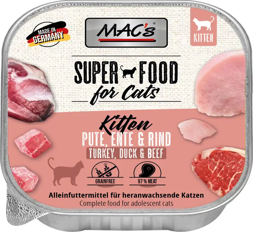 Knallerangebot Sparpaket 16 x 100 g Mac's Kitten Pute, Ente & Rind Katzen Nassfutter