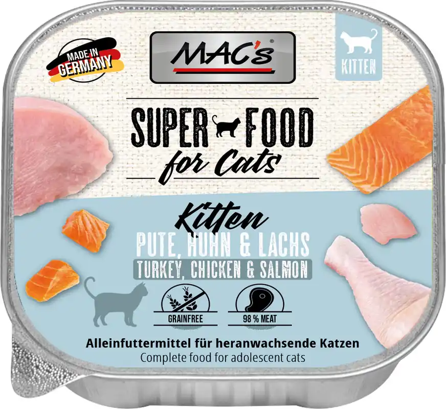 Günstig Sparpaket 32 x 100 g Mac's Kitten Pute, Huhn & Lachs Katzen Nassfutter