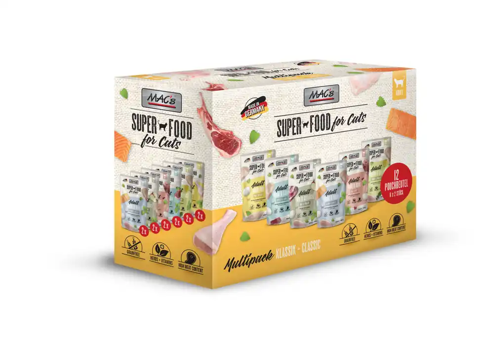 Sparpaket 4 x 12 x 100 g Mac's Multipack Nr. 3 Adult Katzen Nassfutter Neu
