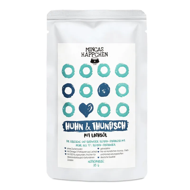 Sparpaket 12 x 95 g Mincas Häppchen Huhn & Thunfisch Katzen Nassfutter Top-Preis